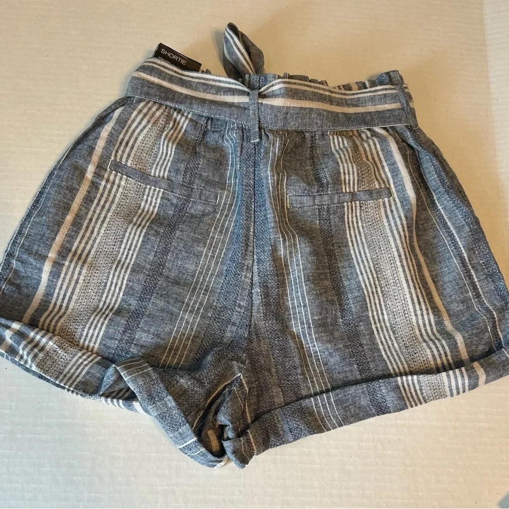 Express “Shortie” high waisted shorts blue/white stripes size medium tie… - Picture 2 of 7